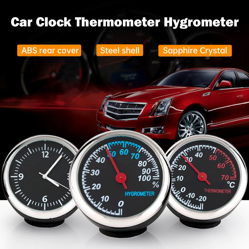 

Mini Watch Car Quartz Clock Electronic Thermometer Hygrometer Interior Decoration Stick-On Clock Auto Ornament Car Accessories