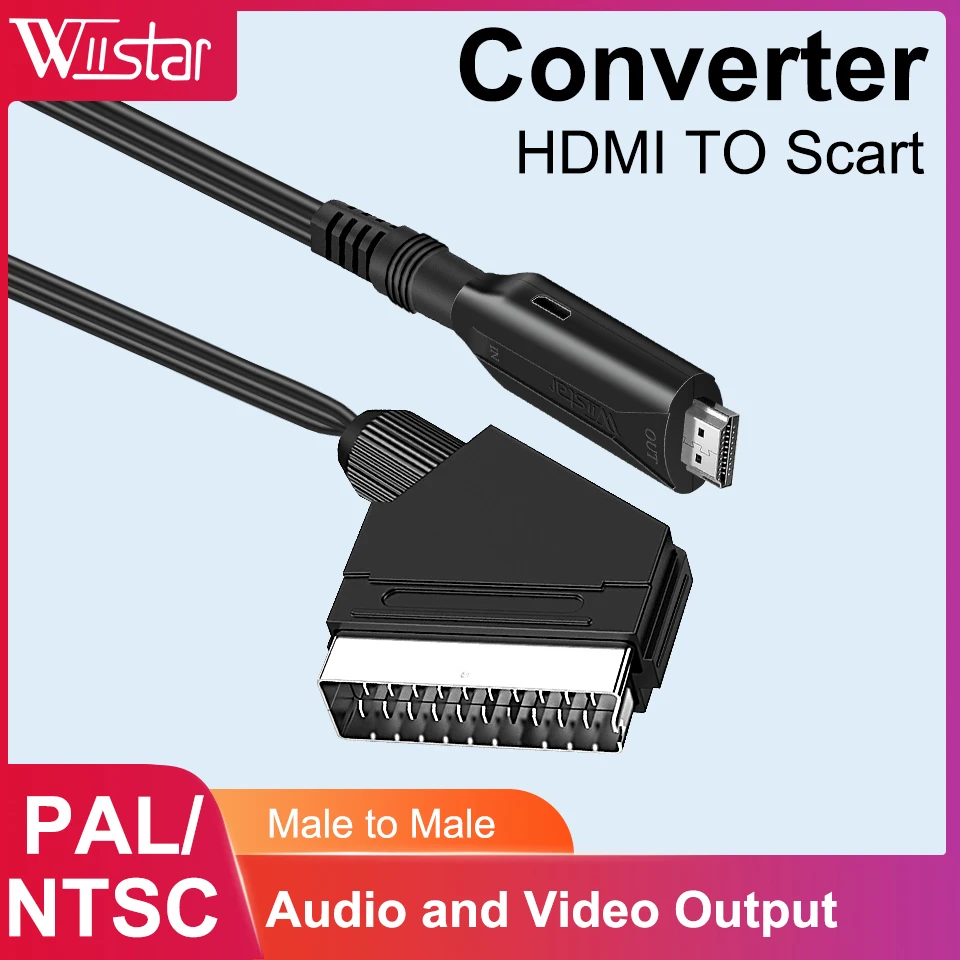 Conversor de áudio de vídeo SCART HDMI com cabo USB, conversor de sinal upscale para HDTV, Sky Box, TV DVD, 1080p