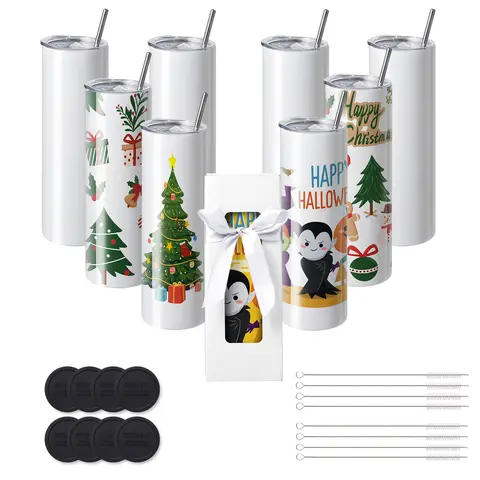 SucceBuy 8/12/14/16/24/50PC Straight Sublimation Tumblers Blank Tumbler Bulk Stainless Steel Double Tumbler Cups Heat Transfer