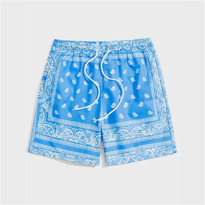 

Trend Bandana Graphic Beach Short for Men Summer Fashion 3D Printed Swim Trunks Loose Casual Streetwear Hawaiian Short Pants