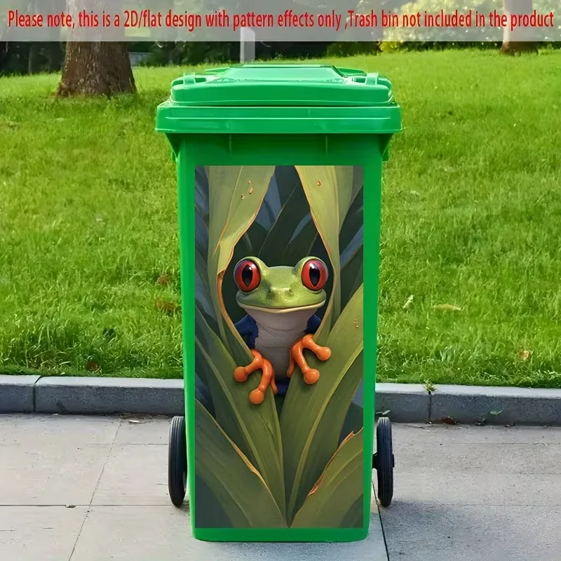 1 2D flat self-adhesive trash can sticker frog design, used for garbage bins and wall kitchen decoration