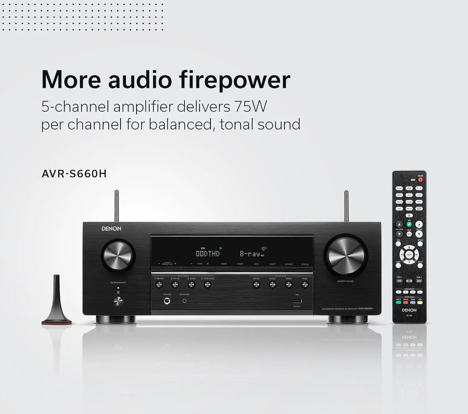 Denon AVR-S660H 5.2 Ch AVR - 75 W/Ch (2021 모델), 고급 8K 업스케일링, 3D 오디오-Dolby TrueHD, DTS:HD 마스터