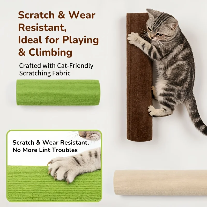 Self Adhesive Cats Scratching Post Wall Mounted Space Saving Cat Climbing Frame Colorful Cylinder Cat Scratch Board