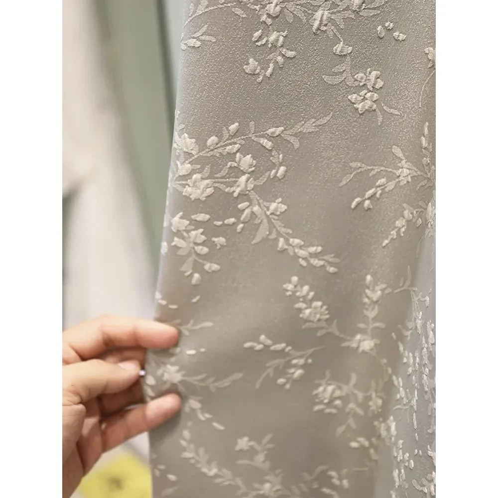 Grey Blue White Jacquard Thickened Cotton Curtains for Living Room Bedroom French Window Villa Custom Lace Window Screen