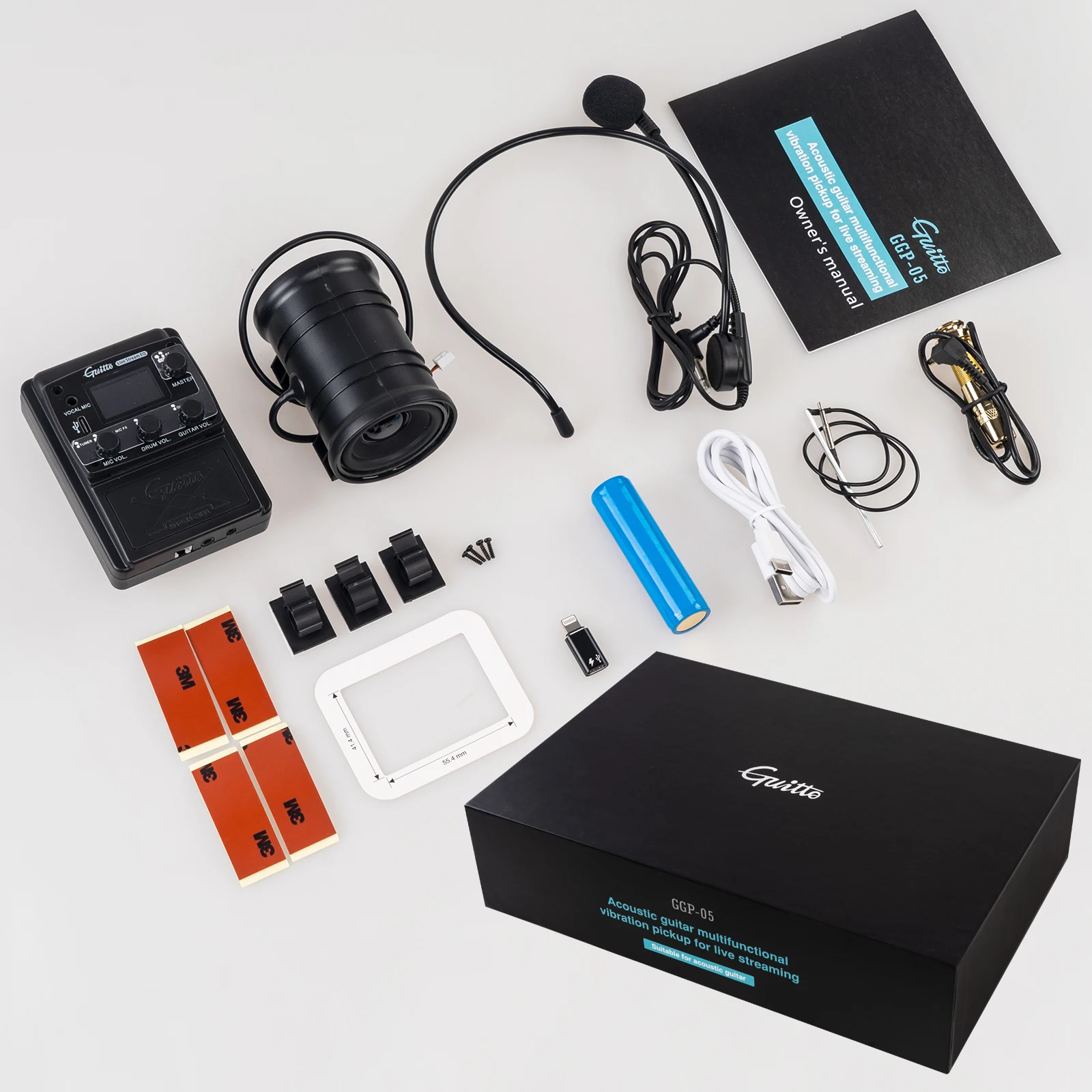 Guitto الغيتار الصوتي متعدد الوظائف لاقط الاهتزاز GGP-05 للبث المباشر البث المباشر الرقمي EQ مع ميكروفون