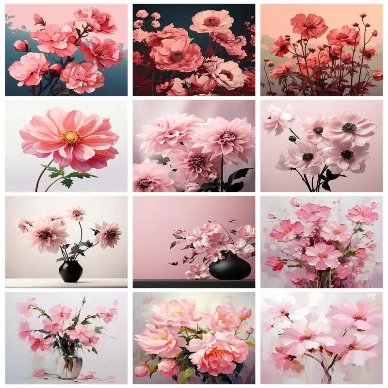 

GATYZTORY 60x75cm Paint By Number Pink Flowers Wall Art DIY Frame Picture By Numbers Acrylic Canvas Home Decor