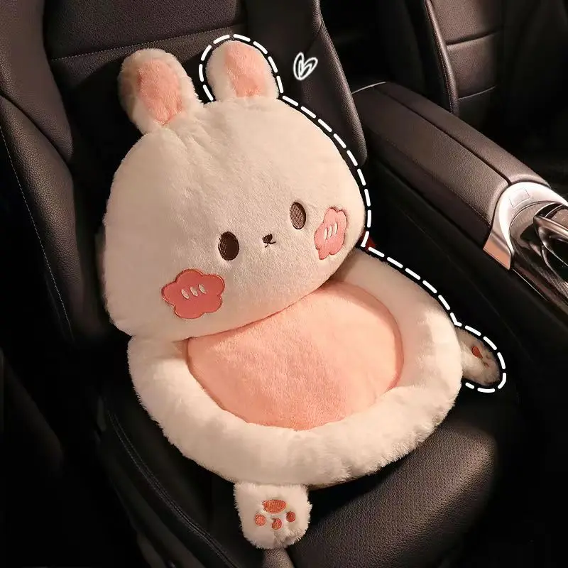 2023 New Cartoon Cute Rabbit Plush Four Seasons Universal Soft Seat Cushion Lumbar Support Car  Headrest Neckpillow