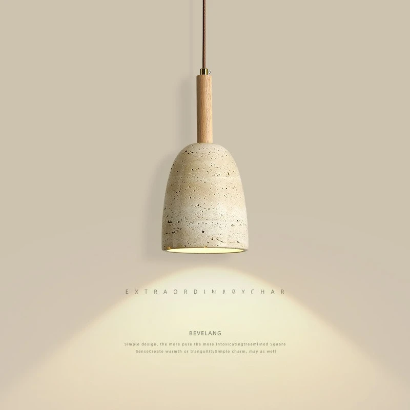 Home Lighting LED Hanging Lamp Bedroom Decoration Living Room Wood Canopy Yellow Travertine Modern Pendant Lights Hanglamp