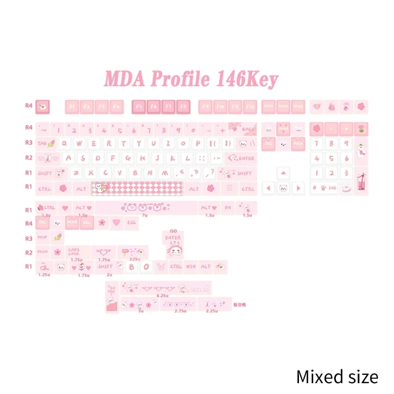 Pink Bear Tema Keycap Set para meninas, teclado mecânico Keycap, DyeSublimation, MAD, PBT, 141