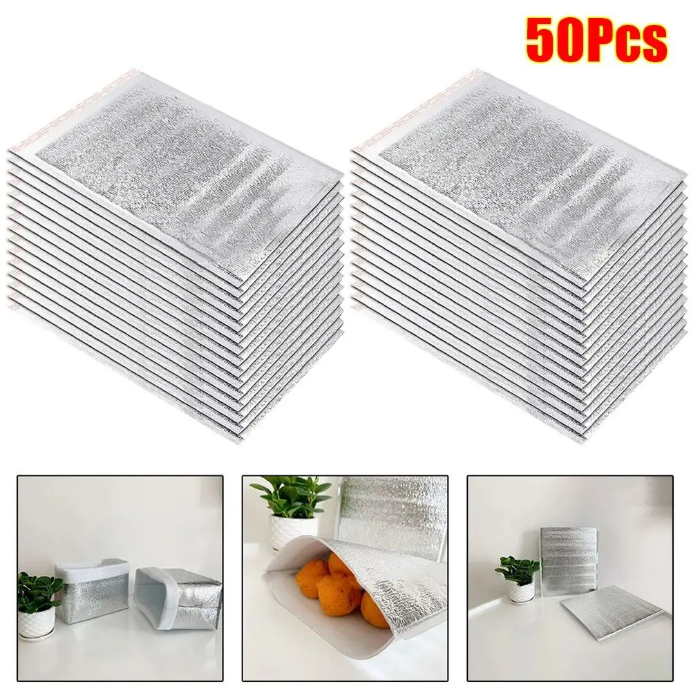 50Pcs/Pack Ice Cold Warm Aluminum Foil Bag Delivery Carrier Food Thermal Insulation Bag Drink Storage with Closure Cooler Bag