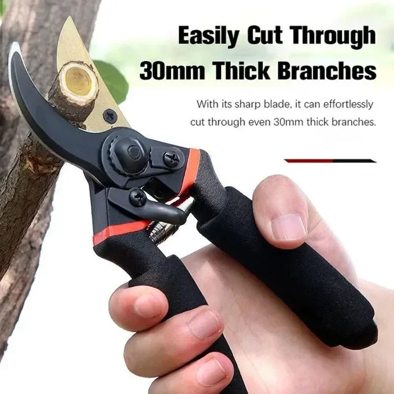 Heavy Duty Sharp Garden Carbon Steel Bypass Pruning Shear, Ergonomic Non-Slip Garden Secateurs for Tree, Flower & Shrub Trimming