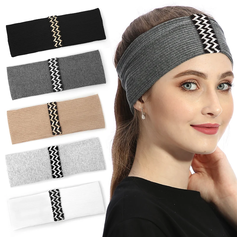 Women Retro Wavy Webbing Plain Ribbed Flat Headband Hairbands Elastic Turban Head Warps Trendy Female Stripe Hair Accessories