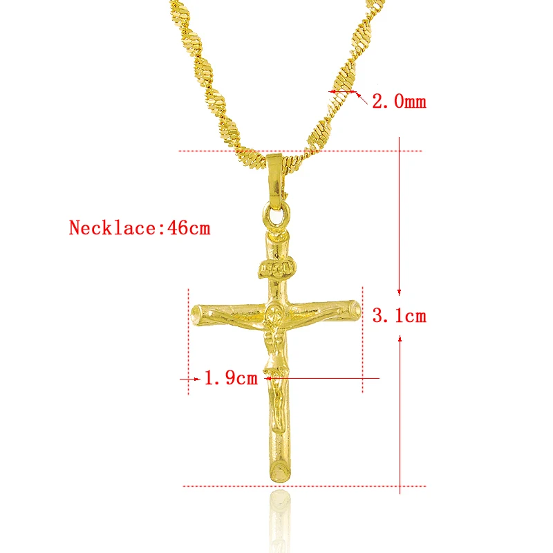 Real 24K Gold Color Cross Pendant & Necklace For Men/Women Gold Chain Religious Christian Jewelry Christmas Gifts