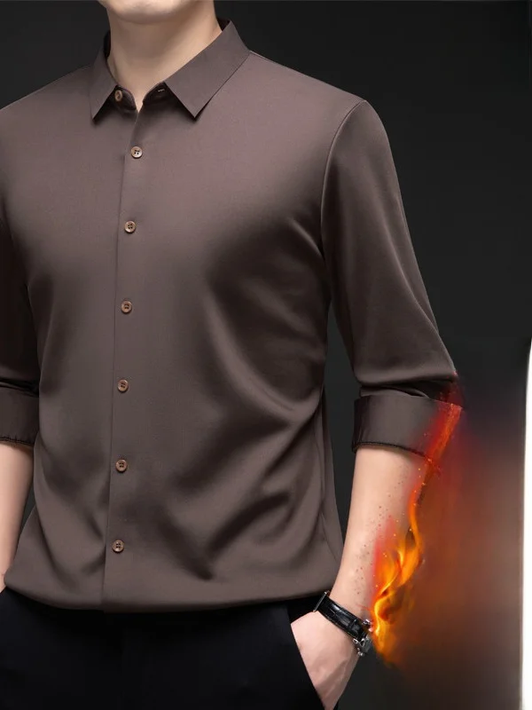 

High-End Fleece-Lined Thickened Long Sleeve Men's Shirt Pure Color Business Casual plus Size No Ironing Required Winter Wear