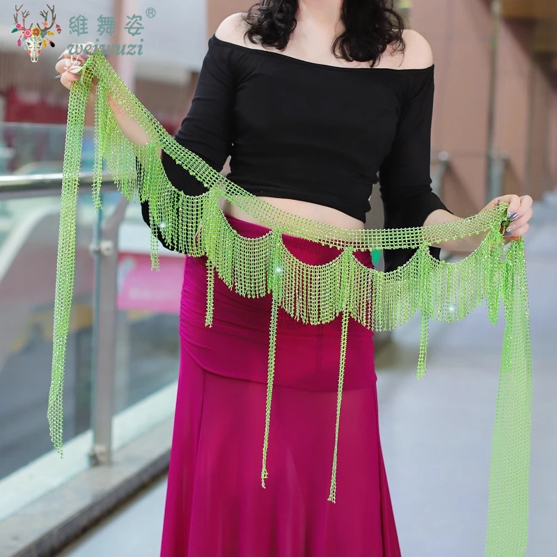 Belly Dance Fringe Belt Women Advanced Luxury AB Bright Diamond Wave Tassel Hip Scarf Adult Oriental Dance Practice Accessories