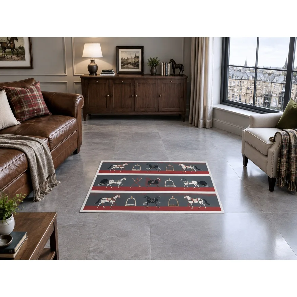 VIKAMA British Slate Brick Equestrian Flannel Door Mat, Soft Flannel Non-Slip Mat, UK Home Decor for Boot Room, Conservatory