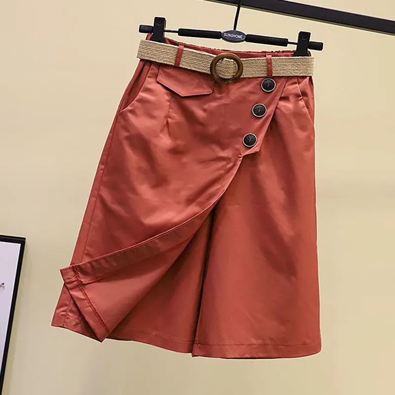 Fake Two-piece All-match Vintage Irregular A-line Skirt Summer Loose Simplicity Casual Pants Skirt Fashion Trend Women Clothing