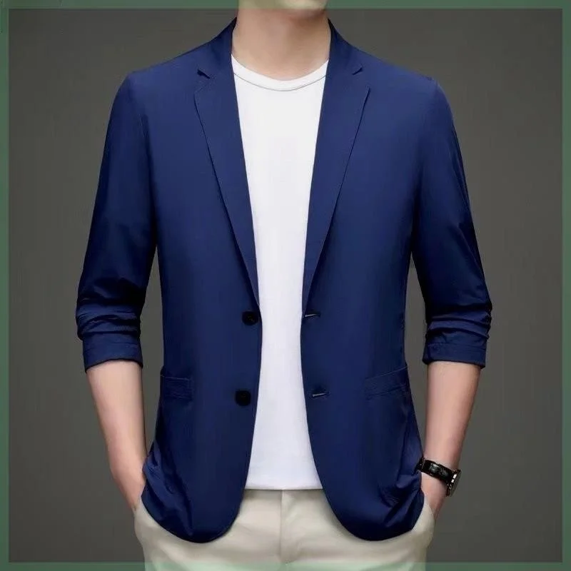 Ice Silk Men's Ultra-Thin Breathable Summer Suit Casual Wedding Ceremony Busin Top Sun Protection Jaet ort Sve