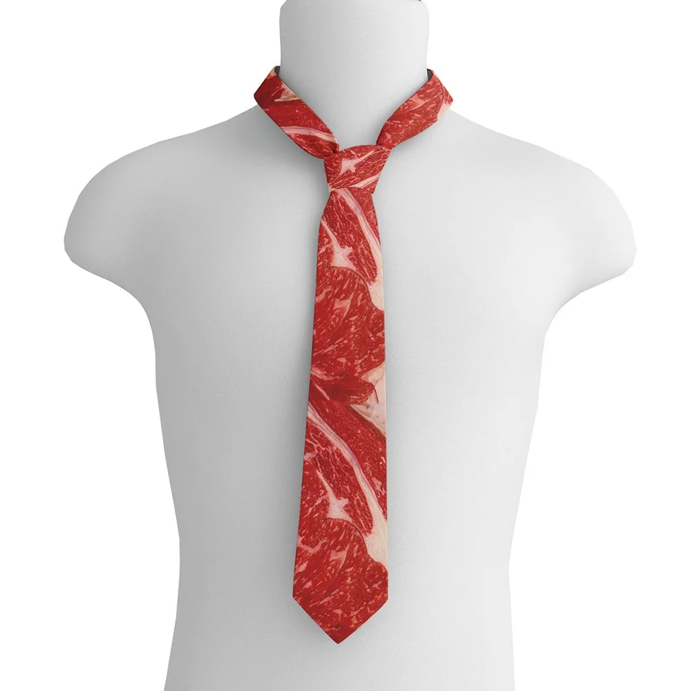 

Fashion 8cm Meat Style Design Tie Adjustable Soft Hot Food Printing Tie Interesting Narrow Steak Food Printing Men Necktie Shirt