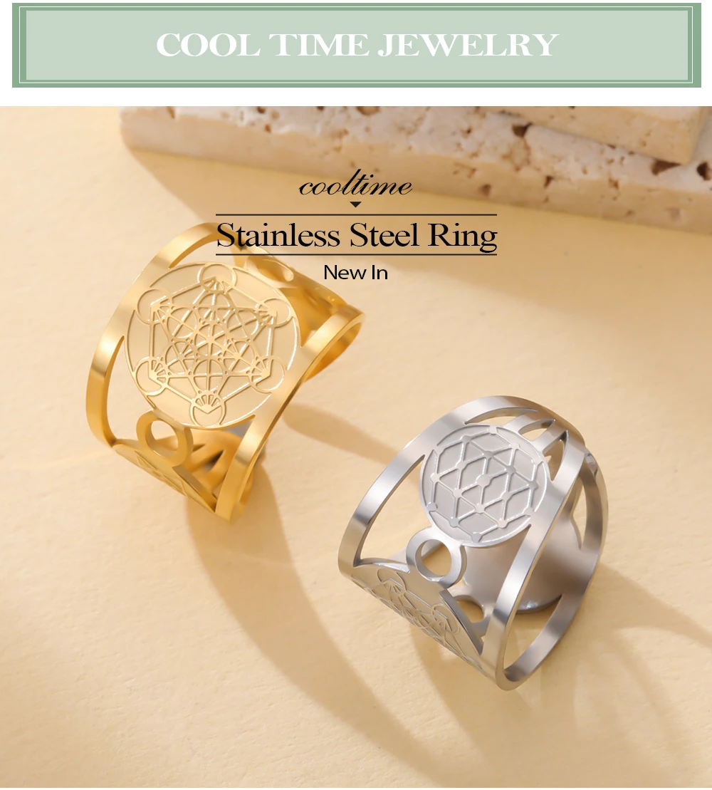 COOLTIME Solomon Blume des Lebens Chakra Ring Edelstahl Erzengel Heilige Geometrie Metatron Fingerring Schmuck Geschenk – Detail 1