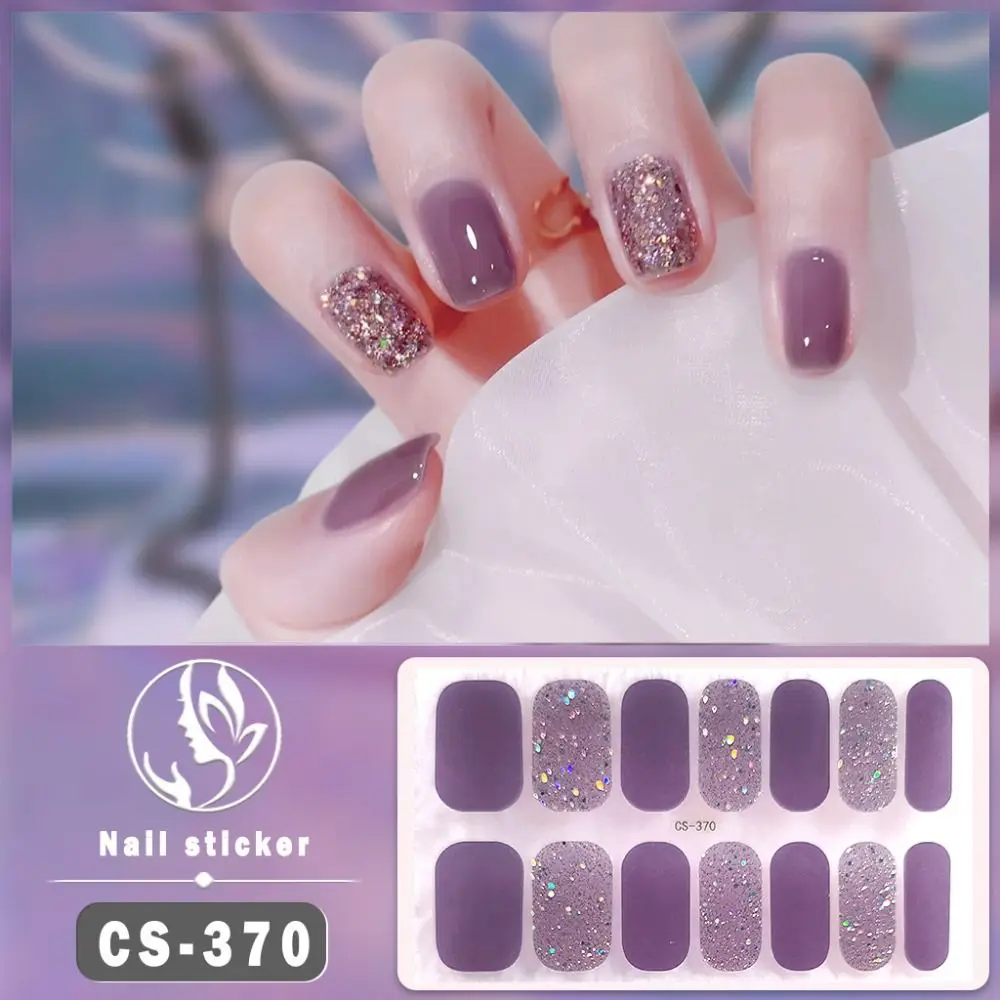 14Tips Foil Gel Nail Stickers Self-Adhesive Simple Gel Full Nail Wraps Glittering French Manicure Decal DIY NAil Art Making