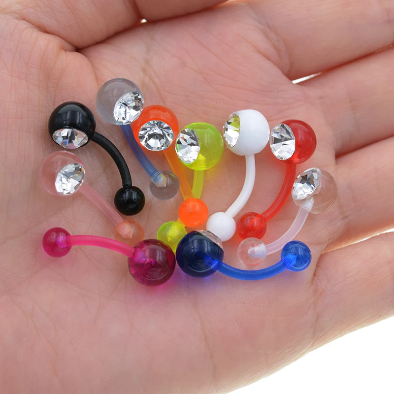 1PC Shining Acrylic Ball Button Ring 14G  1.6*11mm Crystal Navel piercing Indian Style Ombligo Piercing Nombril Nose Ring