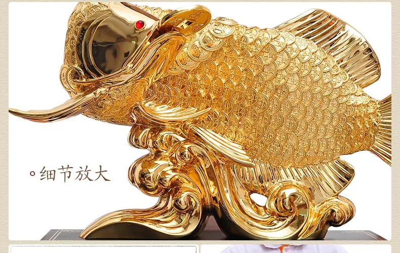 Imagem -02 - Lucky Gold Dragon Fish Estátua Desenho de Dinheiro Peixe-dragão Arowana Estátua do Feng Shui Top Cool Talismã Eficaz Restaurante Loja da Empresa