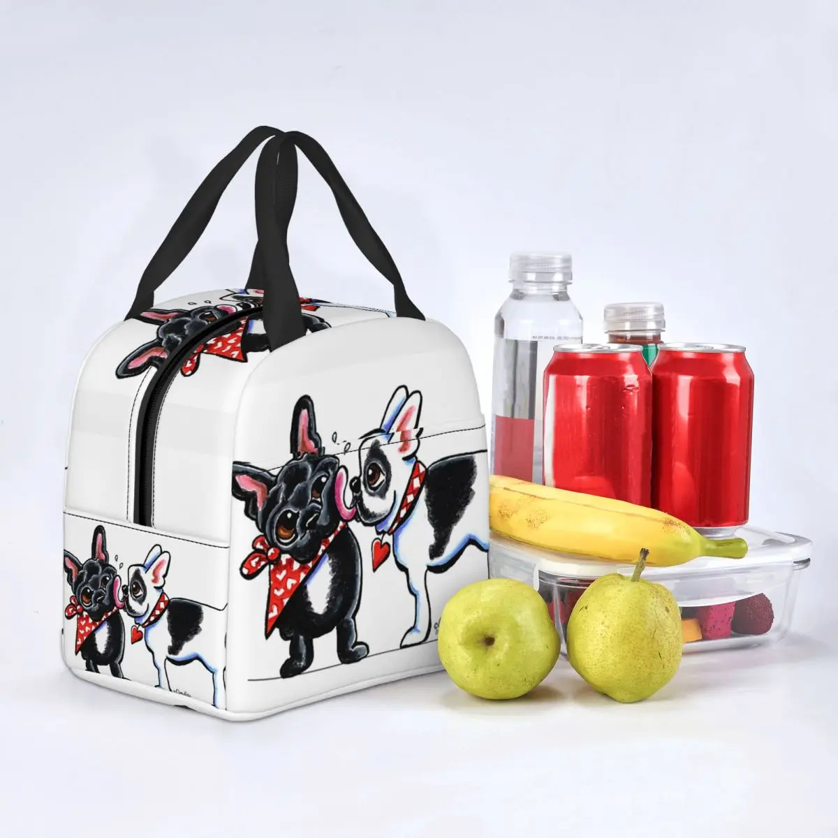 French Kiss Insulated Lunch Tote Bag for Women Bulldog Dog Lover Portable Cooler Thermal Bento Box Kids School Children