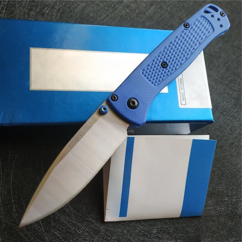 

Everyday Carry Pocket Knife Tactical BM535 Bugout Folding Knife Satin Plain Blade Blue Grivory Handle Outdoor Survival Multitool