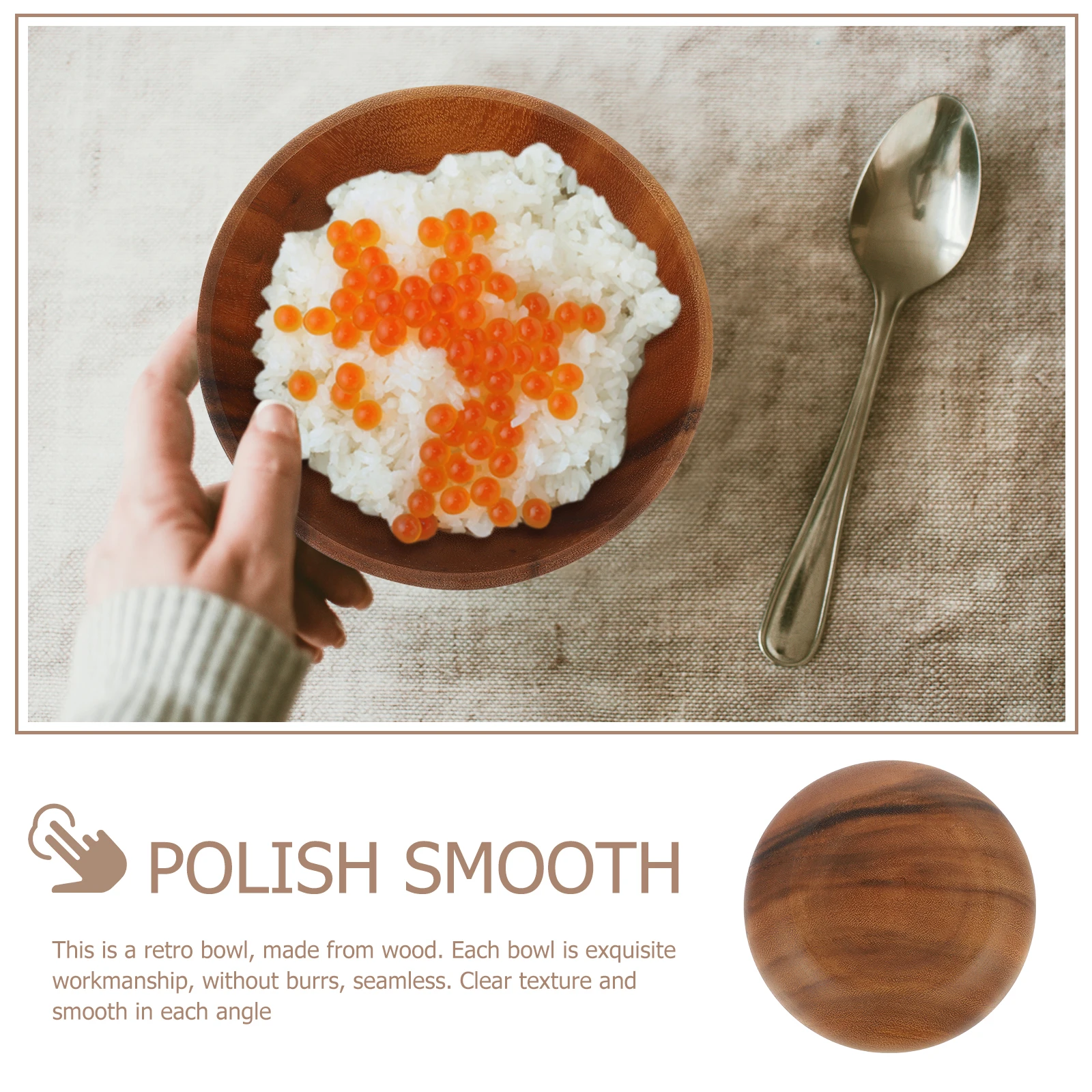 

Natural Wood Rice Bowl Round Shape Salad Breakfast Dessert Bowl Multi-Use Food Container Salad Bowls Wood