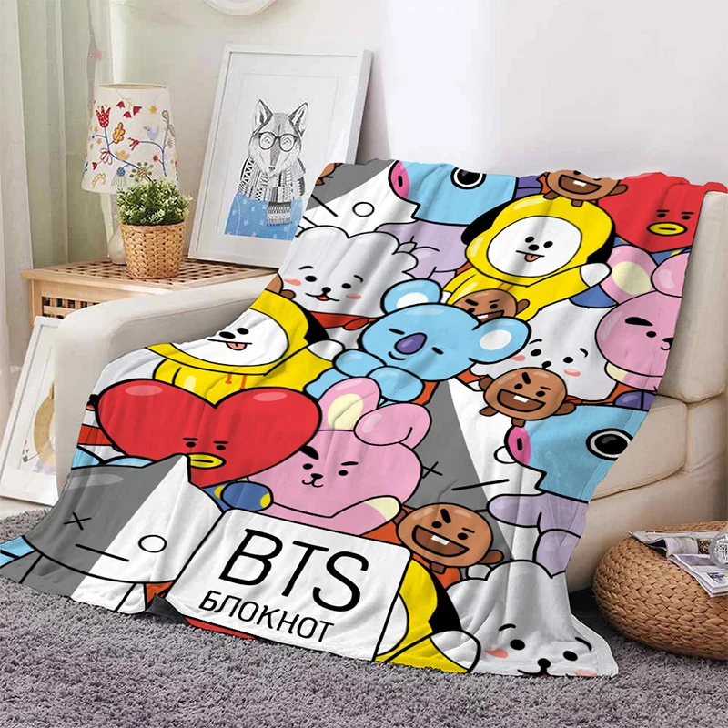 Bt21 Portable Thin Blanket Nap Blanket Lightweight Flannel Throw for Sofa,bed,travel,camping,livingroom,office,couch,and Chair