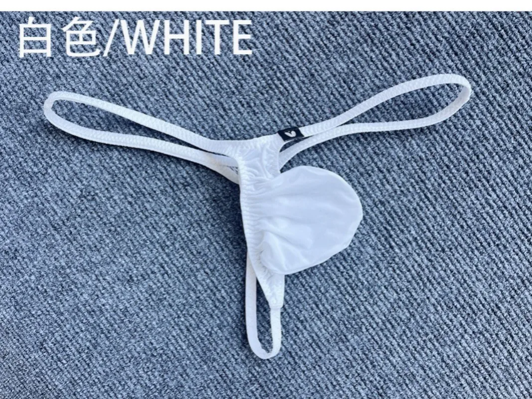 Men's Low-Rise Thong T-Style Underwear with Large Pouch Sexy Ice Silk Material Comfortable Breathable