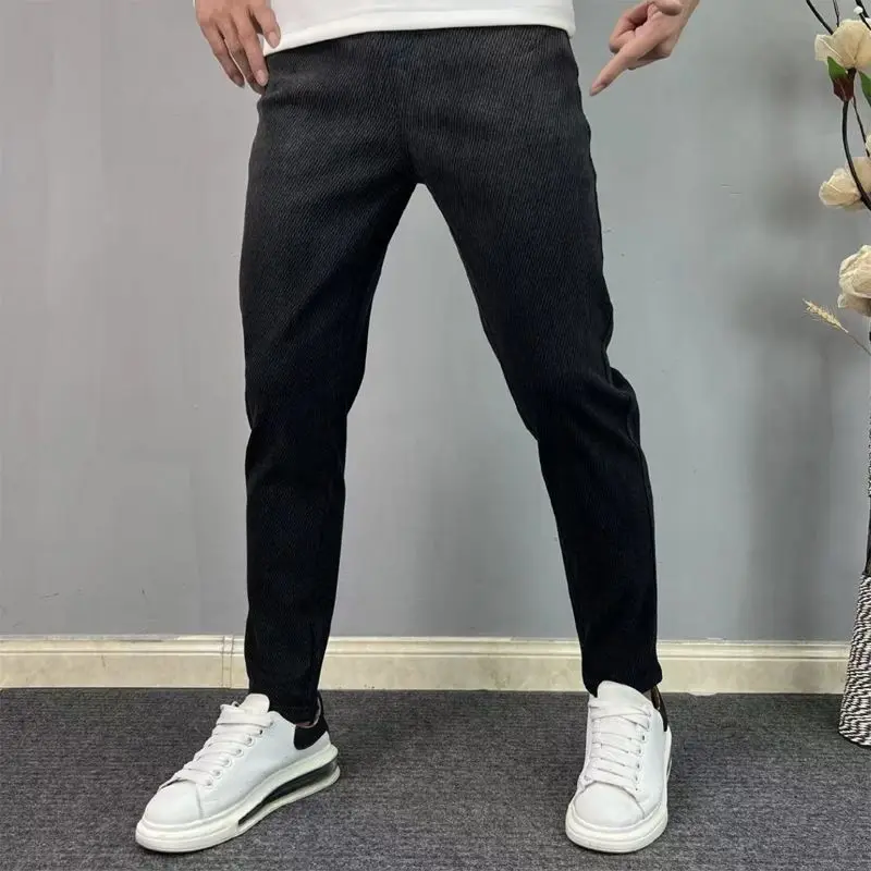 

2023 High Quality Casual Men Jeans Winter Thicken Plush Slim Fit Trousers Pencil High Waist Contrast Color Male Pants