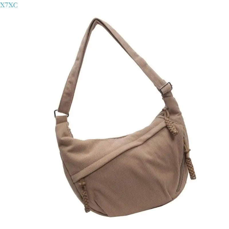

X7XC Elegant Corduroy Bag for Ladies Casual Shoulder Bags Dumpling Purse Versatile Accessory for Dates and Daily Use
