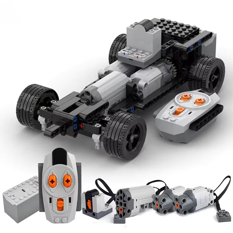 MOC الدفع الرباعي سيارة التحكم عن بعد مفتوحة المصدر الهيكل الخلفي عجلة القيادة وحدات محرك مزدوج لعبة تجميع لعبة تعليمية