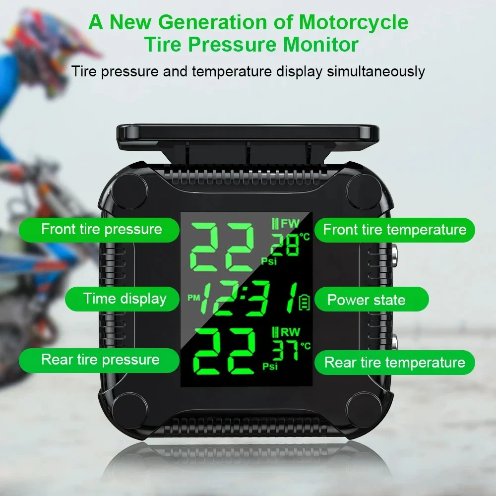 Motorrad TPMS Solar Power Reifendruck Monitor Drahtlose Reifendruck Überwachung System Reifen Temperatur Sensor Alarm System – Detail 4