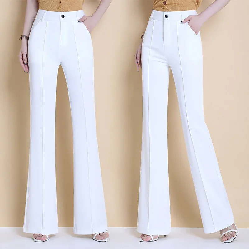 بدلة بيضاء مضيئة السراويل النسائية عادية سليم عالية الخصر مكتب مستقيم Pantalones الكورية أنيقة رسمية Spodnie بنطلون XT1507