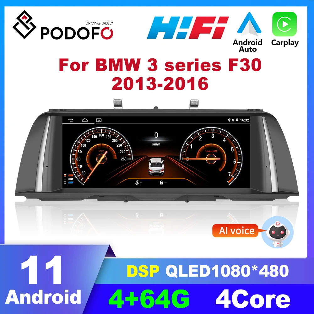 Podofo Android 11.0 Car Radio For BMW 5 series F10 2010-2012 Multimedia Player Car Stereo Carplay Autoradio GPS Navigation 4G