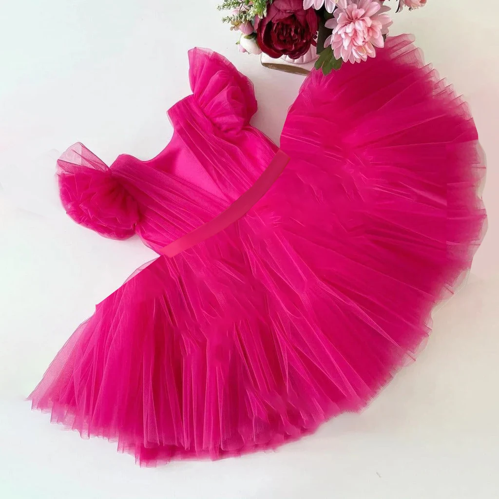 Toddler Bow Girls Party Dress Halloween Prom Gown Girl Fly Sleeves 1st Birthday Wedding Princess Dresses Kids Clothing 1-4 Years