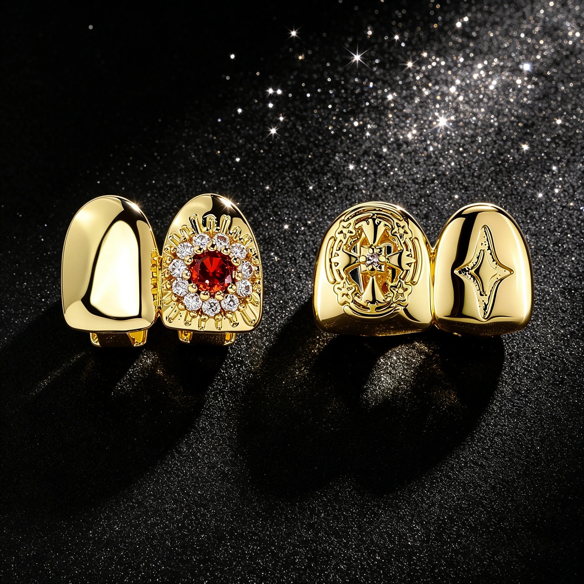 TOPGRILLZ Hardcore Streetwear Jewelry Gold Plated Copper 2Pcs Grillz Set Sunflower For Men&Women