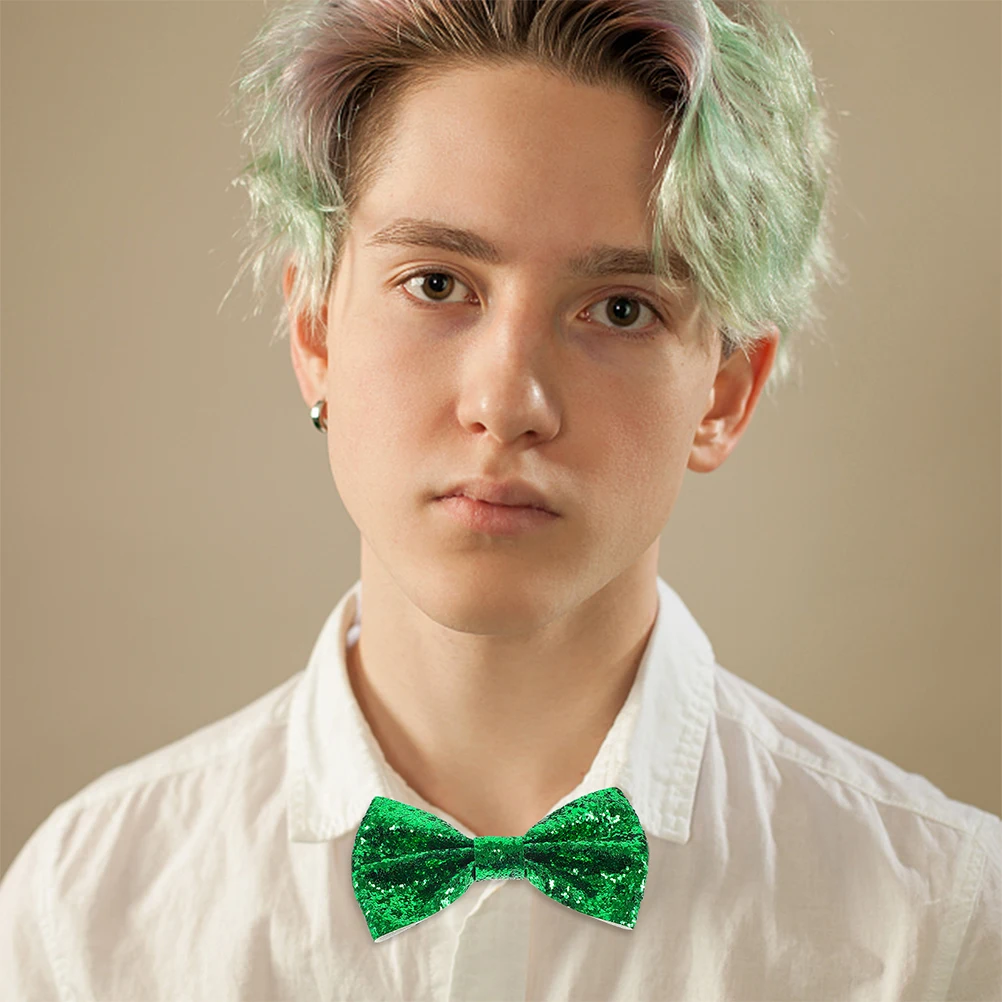 โบว์ไทปักเลื่อม 2 ชิ้น สีดำเขียว วิบวับ ปรับได้ ผูกสำเร็จ สำหรับผู้ชาย งานเลี้ยง งานแต่งงาน โบว์ไทกลิตเตอร์สำหรับโอกาสพิเศษ