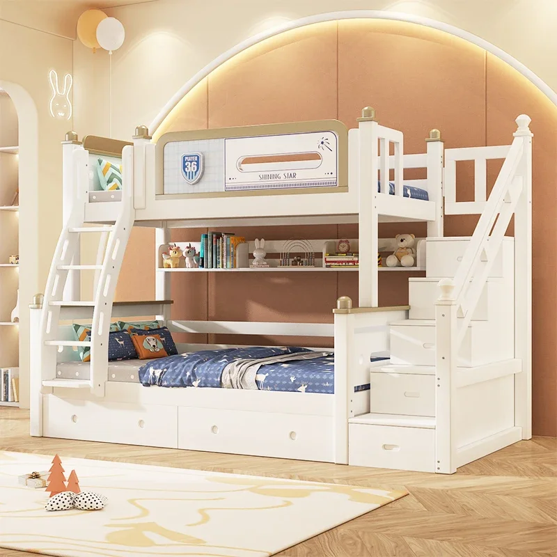 Full solid wood children's bed, double bed, upper and lower beds for boys and girls, adult high and low bed, cherry wood mother