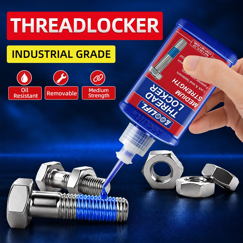 Loolifl-243 Screw Adhesive, Industrial Adhesive, Anaerobic Sealant, 50ml High-Strength Anti-Loosening, Oil-Resistant, High-Temperature Resistant, Anti-Vibration Metal Thread Locking Sealant, Leak-Proof, General Industr