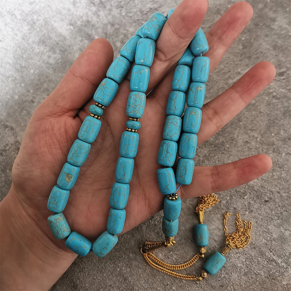 

Tasbih Prayer Beads Sibha Blue Synthetic Turquoise Stone 33 Rosary Masbaha Muslim