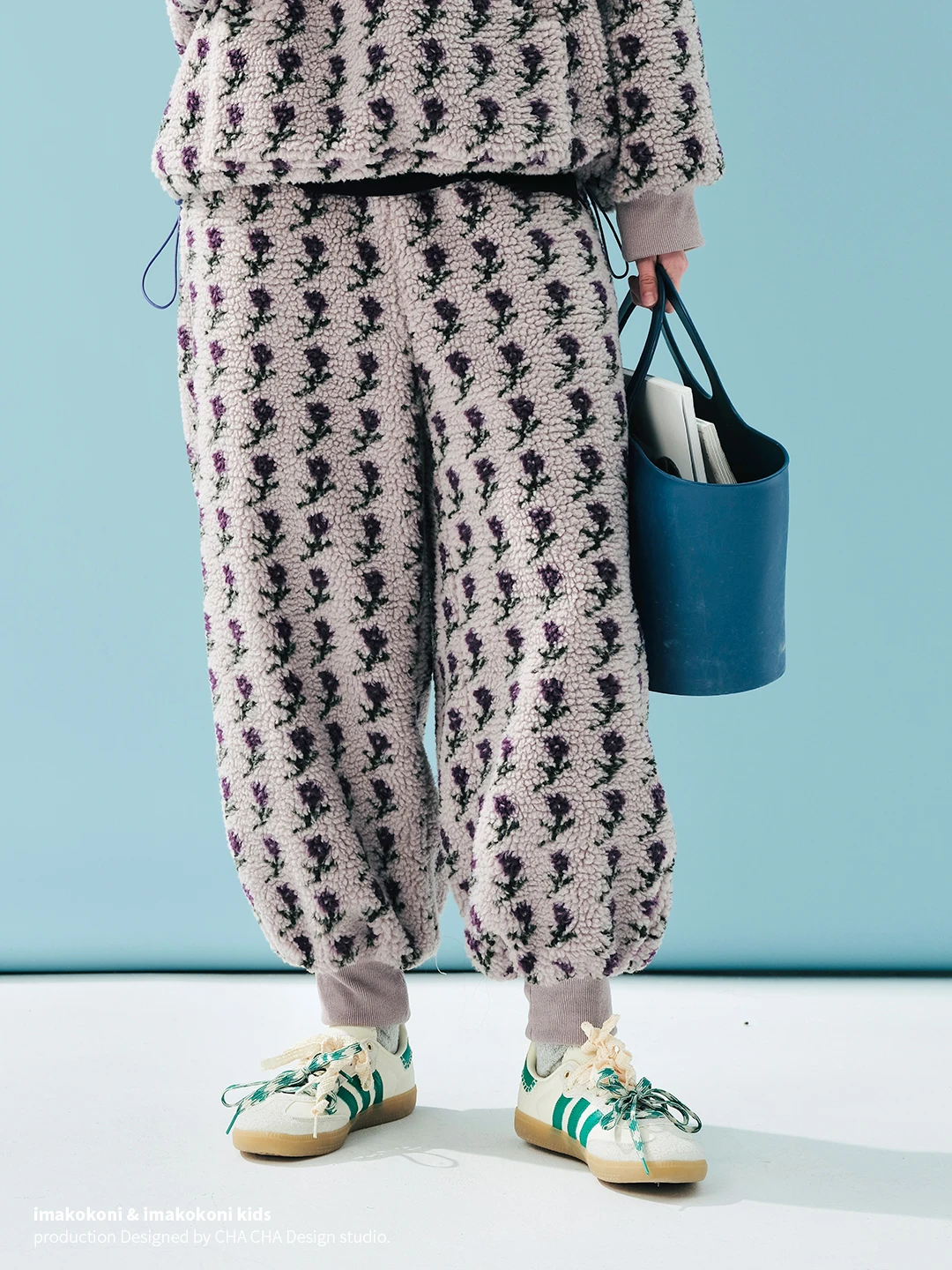 imakokoni Grey Purple Lamb Wool Pants Women's Winter with Thick Velvet Design and Small Flower Shrink Mouth Pants