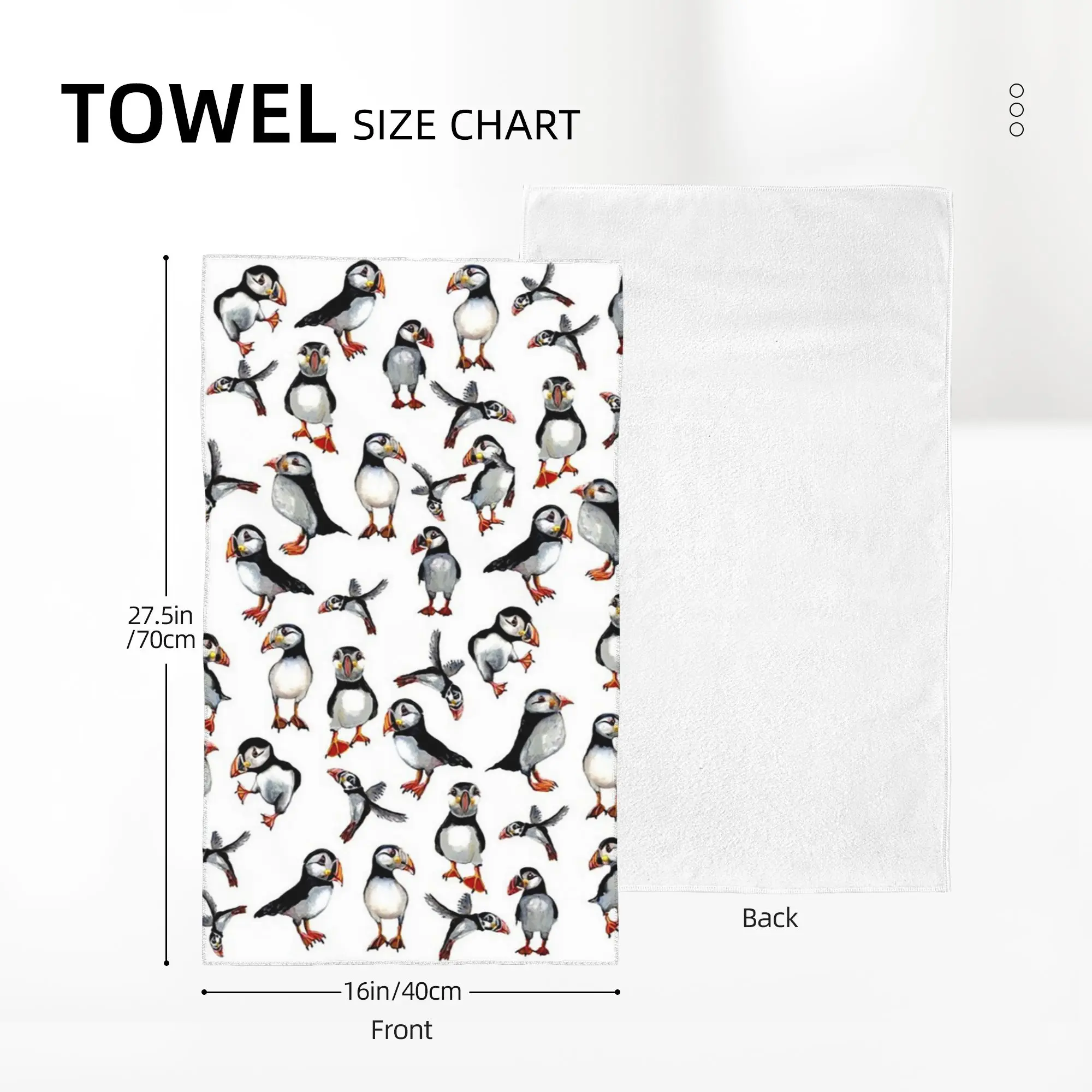 Custom Puffins Pattern Soft Face Towel Quick Dry Pool Bath Cotton Towels Breathable