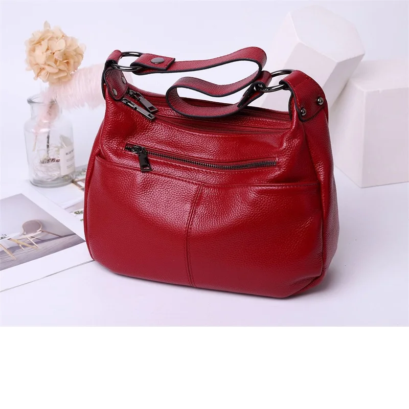 

Casual Genuine Leather Handbag Woman Solid Pattern Real Cow Leather Shoulder Bag Fashion Ladies Crossbody Bags