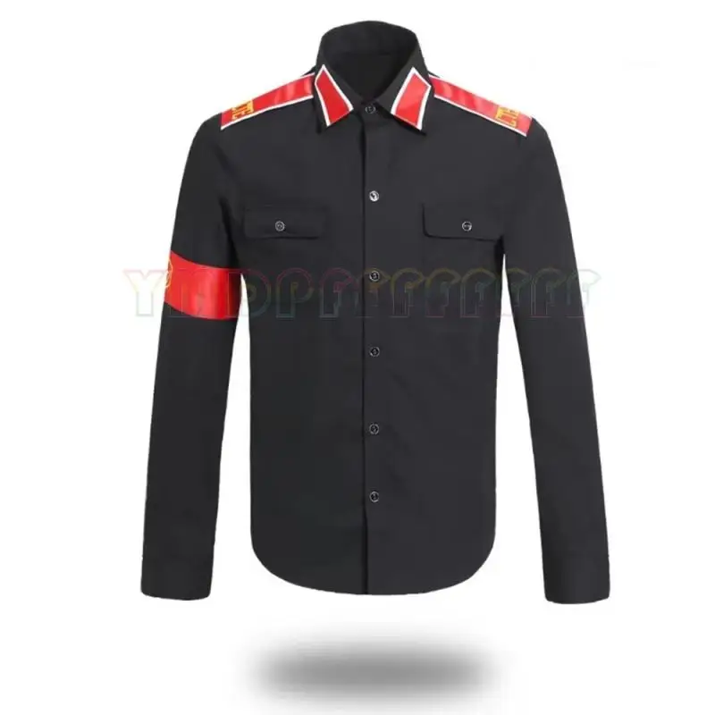 POP Michael Jackson anti war military shirt men's retro button up shirt in red white and black iconic pop star role-playing c view 4