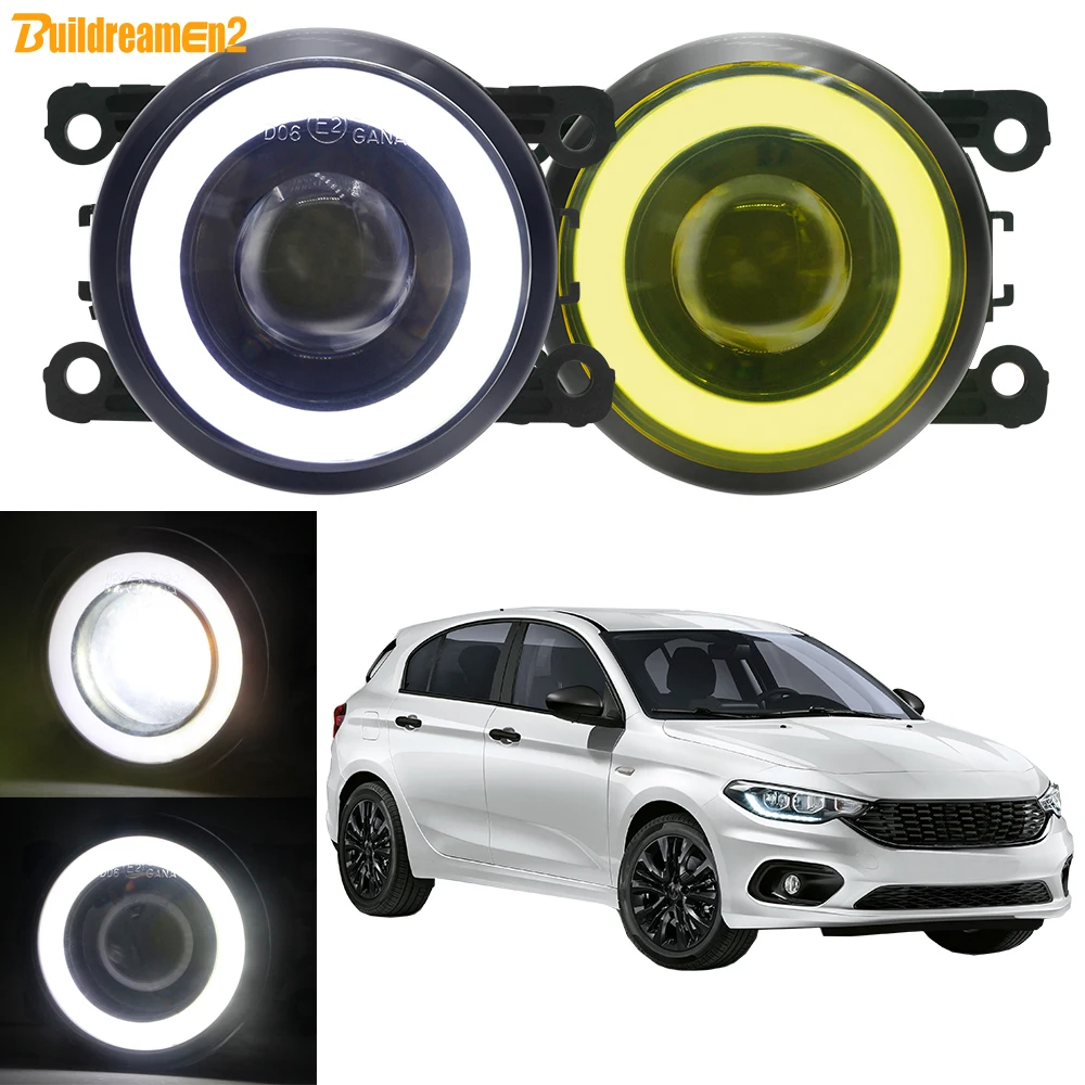 2 X Car Front Fog Light with Angel Eye DRL LED Fog Driving Lamp For Fiat Tipo Wagon Hatchback Estate Tipo Cross 2015 2016 2017