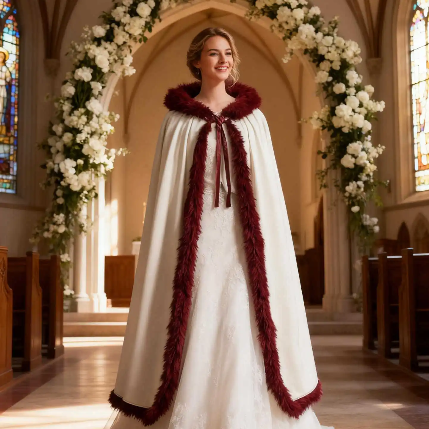 وهمية الفراء مقنعين عباءة الزفاف كيب عيد الميلاد هالوين جودة عالية ثنيات الشتاء الزفاف سترة طويلة زي تأثيري مخصص #2